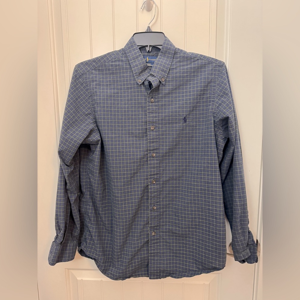 Ralph Lauren Men's Navy Plaid Button Down Shirt large